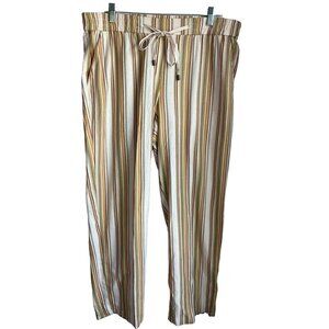 SOHO Sz Large Linen Bl Pull on Pants Elastic Waist Neutral Colorful Striped*Read